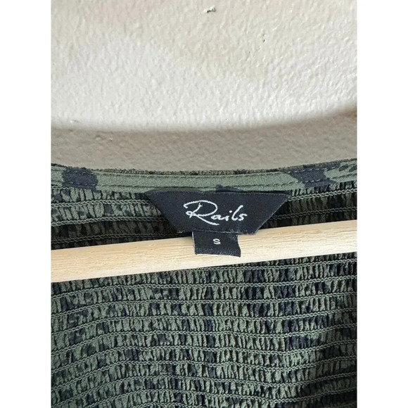 RAILS Zana Animal-Print Smocked-Waist Mini Dress Olive Green Small - Picture 7 of 10